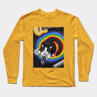 The Minstrel - Whimsical Cat Painting Long Sleeve T-Shirt